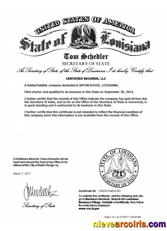 USA Louisiana certificate of good standing